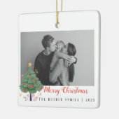 クリスマスツリー家族の写真の休日はがき セラミックオーナメント (左)
