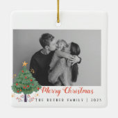 クリスマスツリー家族の写真の休日はがき セラミックオーナメント (裏面)