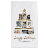 クリスマスツリー家族の写真コラージハッピーホリデー スモールペーパーバッグ (裏面)