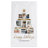 クリスマスツリー家族の写真コラージハッピーホリデー スモールペーパーバッグ (正面)