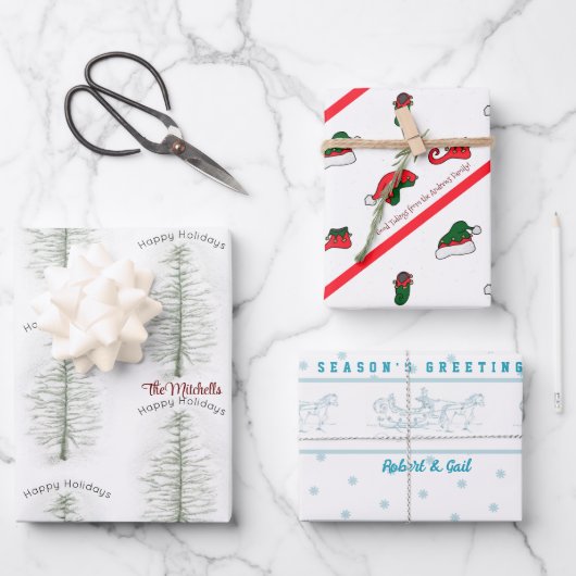 クリスマスツリー小妖精や小人スレーホースホリデーカスタム ラッピングペーパーシート (正面)