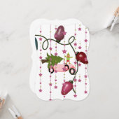 クリスマスツリー小妖精や小人ピンクカーフラットグリーティングカード カード (正面/裏面インサイチュ)