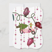 クリスマスツリー小妖精や小人ピンクカーフラットグリーティングカード カード (正面)