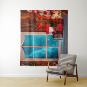 クリスマスツリー小屋の冬のXmas背景 タペストリー (インサイチュ)