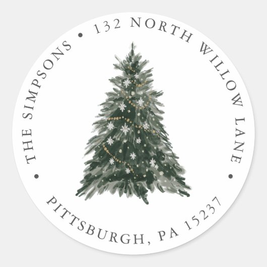 クリスマスツリー差出人住所クラシックラウンドステッカー ラウンドシール (正面)