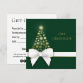 クリスマスツリー弓金ゴールド雪片グリーンギフトカード (正面/裏面)