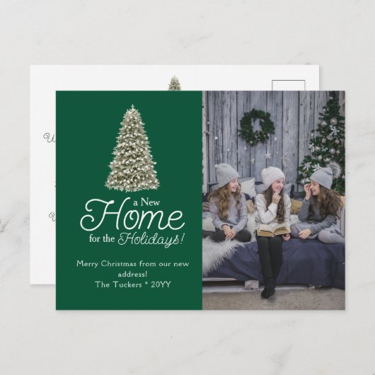クリスマスツリー新しいホームダークグリーン写真移動 ポストカード (正面/裏面)