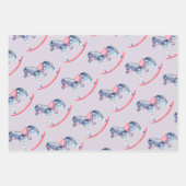 クリスマスツリー暖炉の馬のおもちゃ家族のギフト ラッピングペーパーシート (正面3)