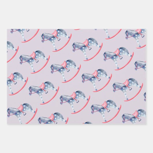 クリスマスツリー暖炉の馬のおもちゃ家族のギフト ラッピングペーパーシート (正面3)