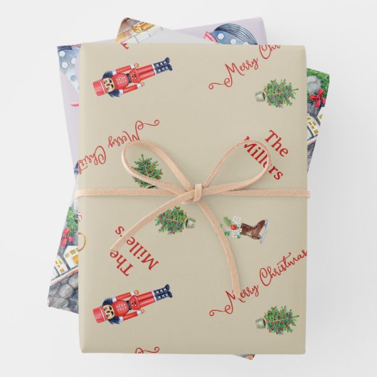 クリスマスツリー暖炉の馬のおもちゃ家族のギフト ラッピングペーパーシート (インサイチュ)