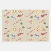 クリスマスツリー暖炉の馬のおもちゃ家族のギフト ラッピングペーパーシート (正面)