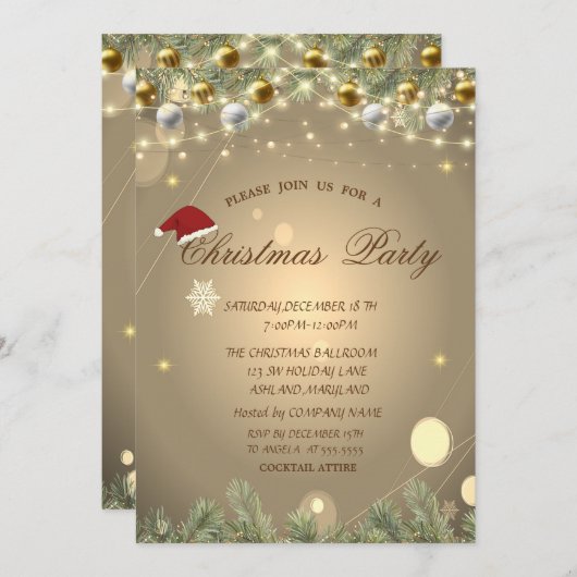 クリスマスツリー枝ボールクリスマスカンパニー 招待状 (正面/裏面)