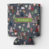 クリスマスツリー模様そり一日中 缶クーラー (正面)