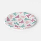 クリスマスツリー模様パステルピンク紫グリーン ペーパープレート (アングル)