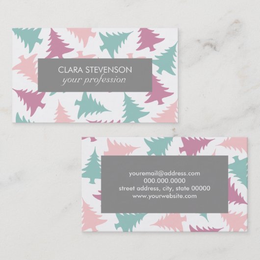 クリスマスツリー模様パステルピンク紫グリーン 名刺 (正面/裏面)