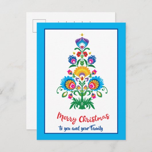 🎄クリスマスツリー民俗青い休日はがき シーズンポストカード (正面/裏面)