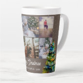 クリスマスツリー水彩家族6フォトコラージュ カフェラテマグ (右アングル)