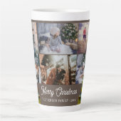 クリスマスツリー水彩家族6フォトコラージュ カフェラテマグ (正面)