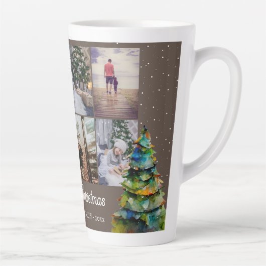 クリスマスツリー水彩家族6フォトコラージュ カフェラテマグ (右)