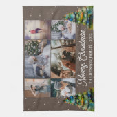クリスマスツリー水彩家族6フォトコラージュ キッチンタオル (縦)
