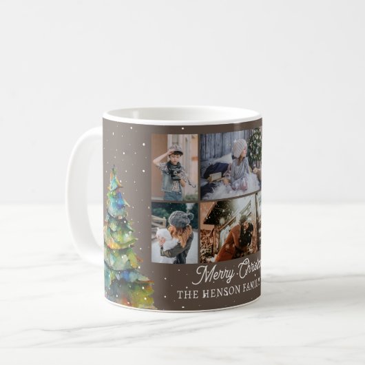 クリスマスツリー水彩家族6フォトコラージュ コーヒーマグカップ (正面左)