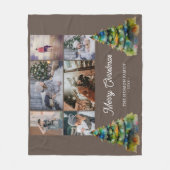 クリスマスツリー水彩家族6フォトコラージュ フリースブランケット (正面)