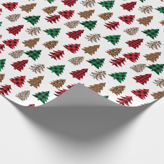 クリスマスツリー水牛のプレイドとヒョウ ラッピングペーパー (角)