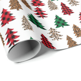 クリスマスツリー水牛のプレイドとヒョウ ラッピングペーパー