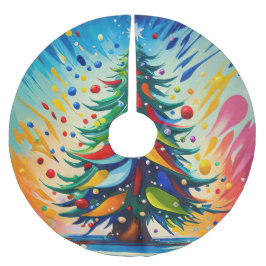 クリスマスツリー油絵 ブラッシュドポリエステルツリースカート