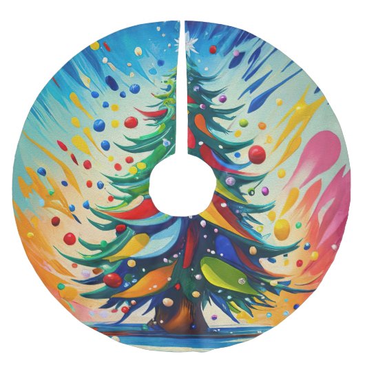 クリスマスツリー油絵 ブラッシュドポリエステルツリースカート (正面)