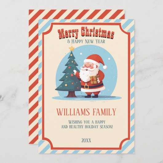 クリスマスツリー漫画とサンタクロース 招待状 (正面/裏面)
