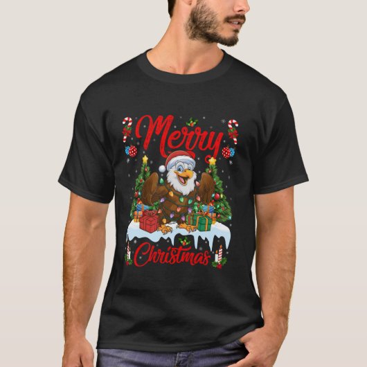 クリスマスツリー照明サンタハットイーグルクリスマスT Shi Tシャツ (正面)