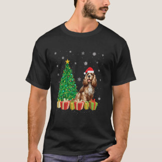 クリスマスツリー照明サンタハットコッカースパニエル犬ドッグCh Tシャツ