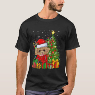 クリスマスツリー照明サンタハットトイプードルドッグキリスト Tシャツ
