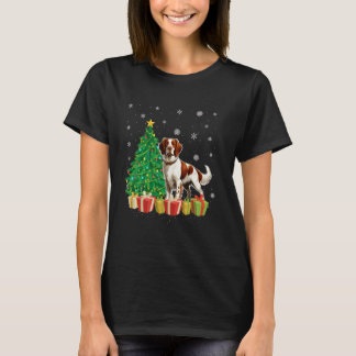 クリスマスツリー照明サンタハットブリタニースパニエル犬ドッグ Tシャツ