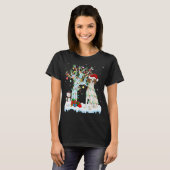 クリスマスツリー照明サンタハットブリタニースパニエル犬ドッグ Tシャツ (正面フル)