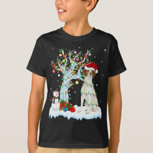 クリスマスツリー照明サンタハットブリタニースパニエル犬ドッグ Tシャツ