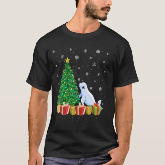 クリスマスツリー照明サンタハットベルーガホエールクリスマ Tシャツ (正面)