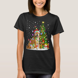 クリスマスツリー照明サンタ柴犬ドッグクリスマス Tシャツ
