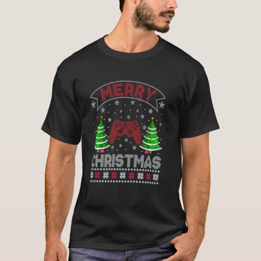 クリスマスツリー照明メンズ女性ビデオゲーム醜いクリス Tシャツ (正面)
