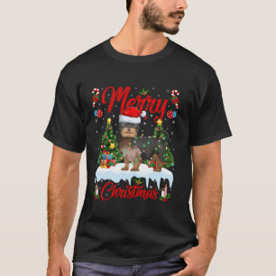 クリスマスツリー照明ヨークシャーテリアドッグメリーChr Tシャツ