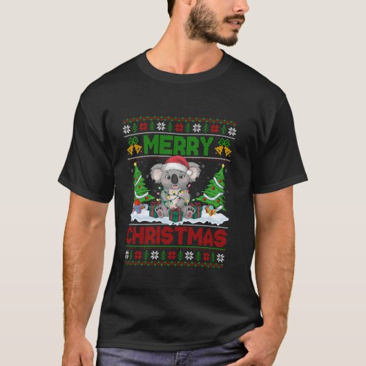 クリスマスツリー照明醜いサンタハットコアラクリスマス Tシャツ (正面)