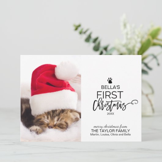 クリスマスツリー猫の初めてのクリスマス写真 シーズンカード (スタンド正面)