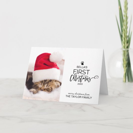 クリスマスツリー猫の初めてのクリスマス写真 シーズンカード (正面)