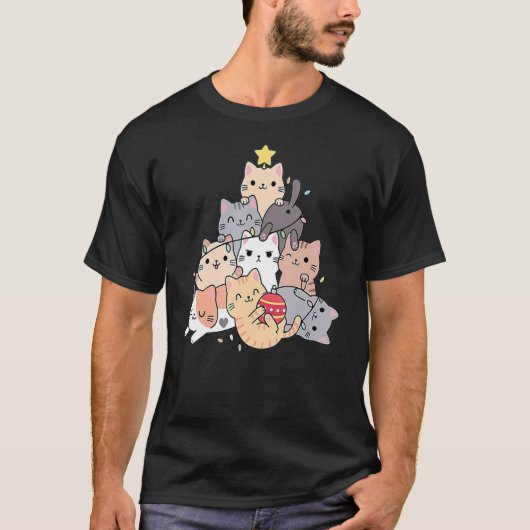 クリスマスツリー猫衣装小妖精や小人衣装クリスマスファミリー Tシャツ (正面)