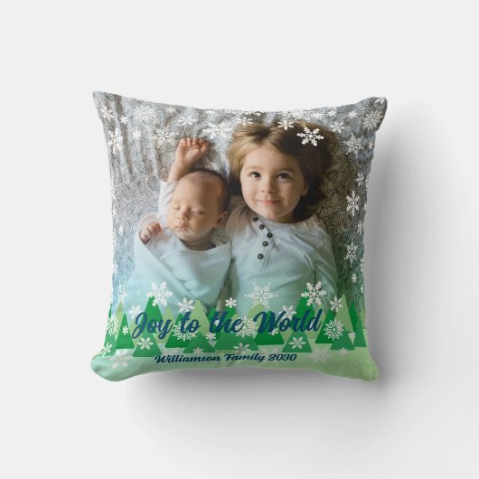 クリスマスツリー白い雪の結晶が世界に喜ぶ クッション (正面)