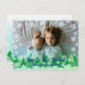 クリスマスツリー白い雪の結晶が世界に喜ぶ シーズンポストカード (正面/裏面)