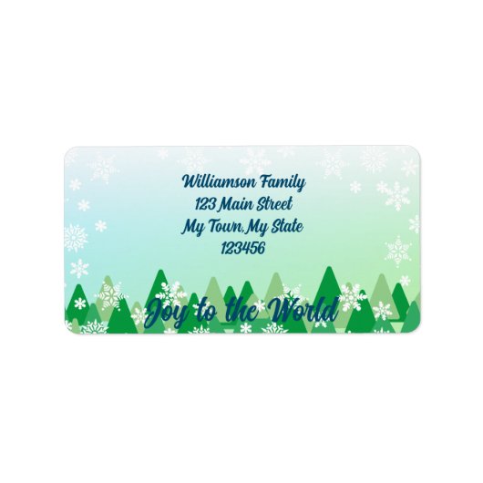 クリスマスツリー白い雪の結晶が世界に喜ぶ ラベル (正面)