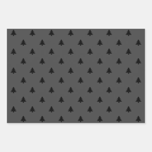 クリスマスツリー白黒グレーのミニマリスト ラッピングペーパーシート (正面3)