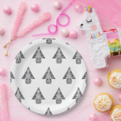 クリスマスツリー白黒スケッチパターン ペーパープレート (パーティー)